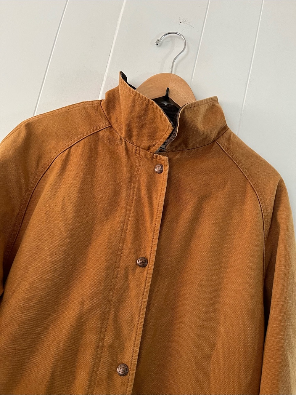 Vintage LL Bean Sherpa Lined Aztec Duster Coat Canvas Chore Rancher Tan Trench - Picture 14 of 16